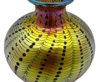 Lundberg Studios Gold Iridescent Art Glass Vase - Signed 1977