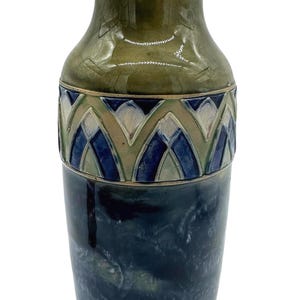 アンティーク ロイヤル ドルトン 花瓶 (1902-1918) – エレガントな 10 インチ アール ヌーボー様式の炻器