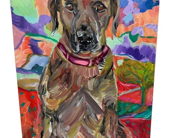 Laura Davis Signed 16x24 Original Oil Painting on Canvas – Vibrant Abstract Dog Portrait