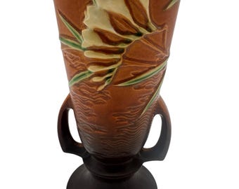 Roseville Pottery Freesia Pattern Vase - 10.5” Tall - Classic Art Pottery