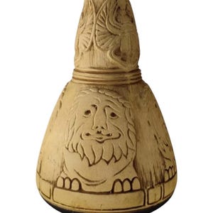 Rare - Antique Weller Burnt Wood Vase with Lion With Scarab Motif | Arts & Crafts Pottery | 6”