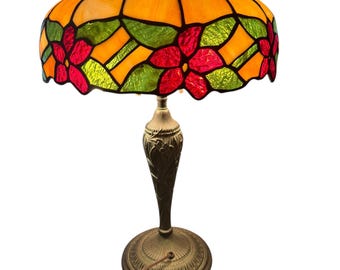 Antique Stained Glass Table Lamp: J.A. Whaley Style, Floral Shade