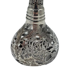 Antique Gorham Sterling Silver Overlay Decanter: 1918 Thistle Design, Monogrammed Art Nouveau Bottle