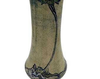 Richard Freiwald Art Pottery Vase: Art Nouveau Floral Design, 8.75" Early Piece - Newcomb Style