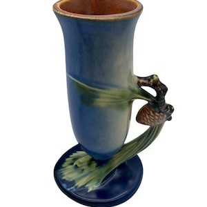 Roseville Pinecone #112-7.5” Vase in Blue – Rare Form with Crisp Mold, 1935