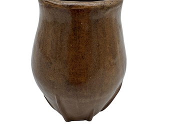 American Studio Pottery Vase, Arts and Crafts Faceted Form, Brown Glaze
