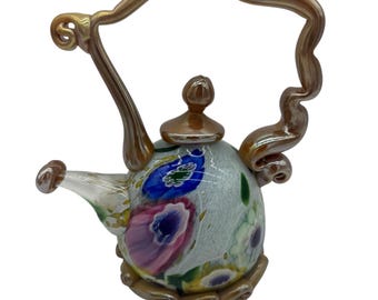 Paul Allen Counts Art Glass Teapot – Millefiori Floral Design with Iridescent Aventurine Accents