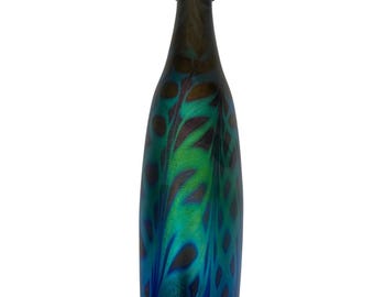 Lundberg Studios Iridescent Pulled Feather Vase - Vintage Art Glass