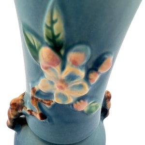 Vintage Roseville Pottery Apfelblüten Vase - 6,5 ”blau Matt Finish