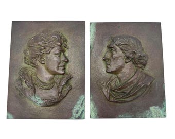 Henry Bonnard Bronze Company New York 1888 Bronzeguss Porträt-Plaketten Paar Klassische Reliefs