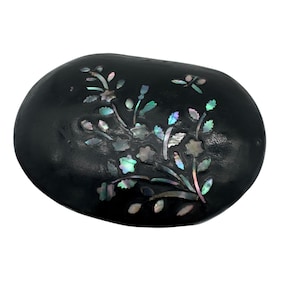Antique Lacquer Snuff / Pill Box with Mother-of-Pearl Inlay, 19th Century