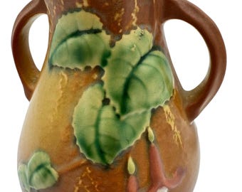 Wazon Vintage Roseville Pottery Fuchsia #896-7 – 1938 Arts & Crafts Matte Glaze
