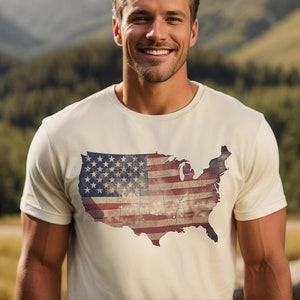 Vintage Distressed America Flag Tee, USA T Shirt, Conservative Political Shirts, Republican Gift for Veterans, Military Daily Casual Tees