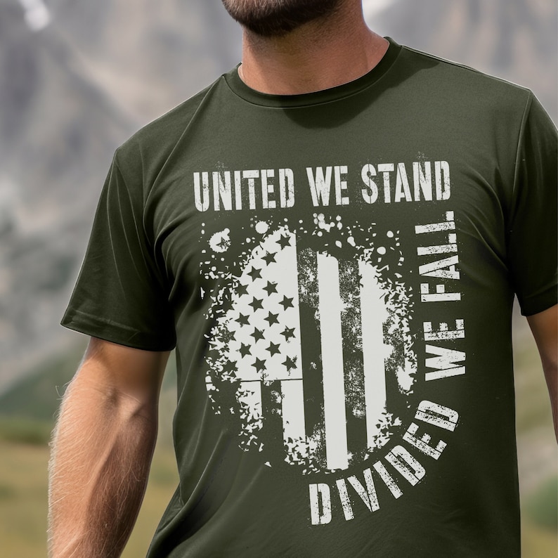 Men's Divided We Fall Patriotic T-Shirt - American Flag Graphic Tee, 100% USA Cotton, Screen Printed In USA