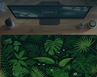 Dschungel Monstera Schreibtischmatte XL, Tropisches Botanisches Gaming Pad, Dunkelgrüne Pflanzenliebhaber Geschenk, Erhöhtes rutschfestes Mauspad Home Office