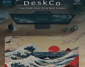 Hokusai Wave skrivbordsmatta, japansk konst XXL musmatta