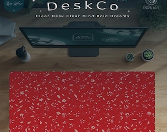 Red Floral Desk Mat: Modern Botanical Office Decor