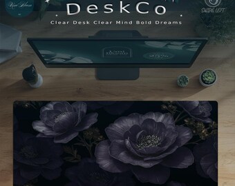 Gothic Floral Desk Mat: Large Purple Botanical Mouse Pad