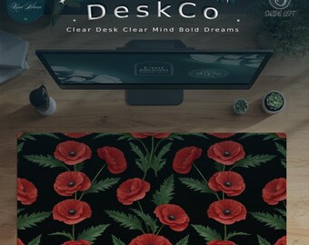Red Poppy Floral Desk Mat: Vintage Botanical Mouse Pad