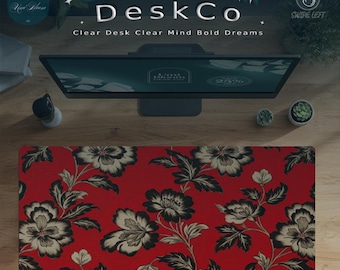 Vintage Red Floral Desk Mat: Botanical Retro Decor