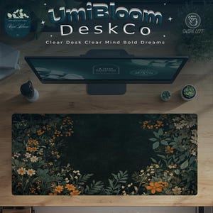 Dark Floral Desk Mat XL: Mystic Botanical Gaming Pad, Cottagecore Office Decor