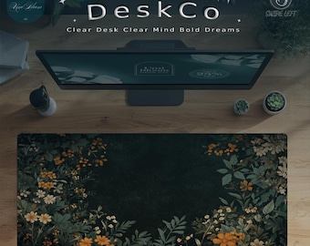 Dark Floral Deskpad, Wildflowers Gaming Mouse Pad Large Mousepad, Floral Desk Mat Cute, Keyboard Mouse Mat Desk Pad for Work Office Home XL