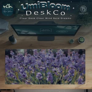 Lavendelveldbureaumat: impressionistische gebloemde muismat, cottagecore kantoordecor