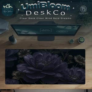Gothic Floral Desk Mat: Black & Violet Botanical Mouse Pad
