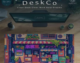 Kawaii Japanische Shopfront Schreibtischmatte, Pixel Art Gaming Mousepad