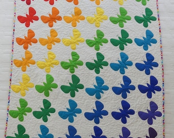 Handmade Butterfly Applique Rainbow Quilt, Baby Playmat (36x42 inches)