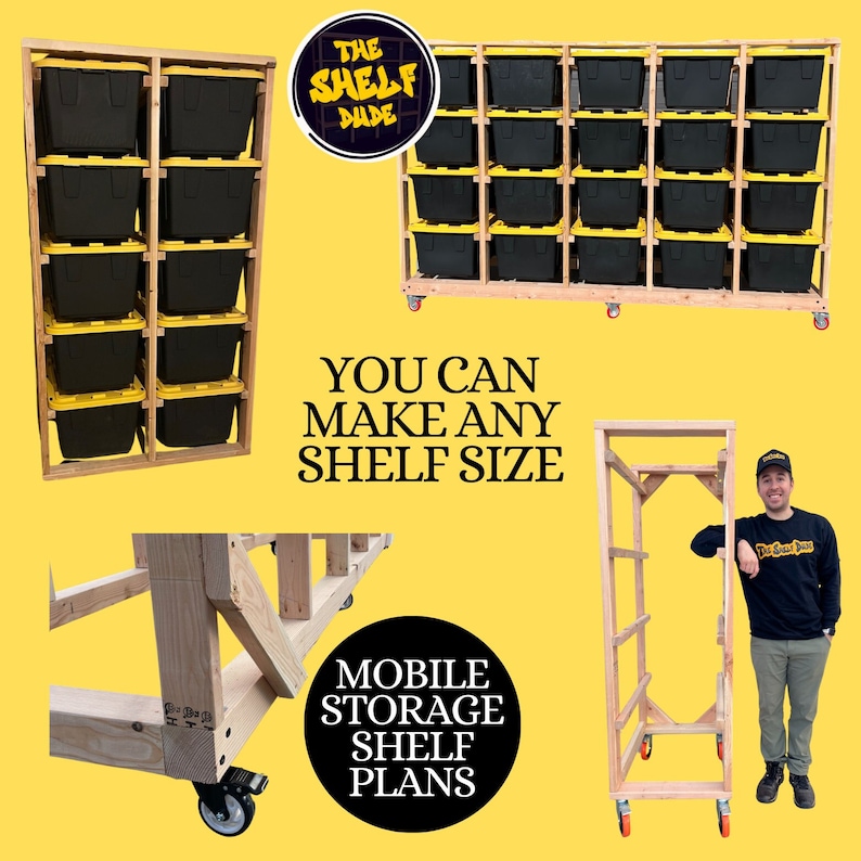 Mobile Garage Storage Rack Plans/ All sizes included, Trendy Garage Storage Bin, Tote Storage Shelves, Garage Shelf Plans, Digital PDF Plans image 1