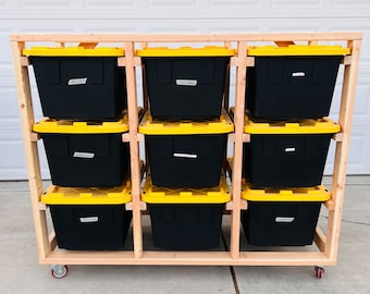 Mobile Storage Bin for Garage Kit / 27 Gallon Shelf on Wheels / Trendy Bins Storage / Storage Rack for 27 Gal Totes with Caster Wheels Kit