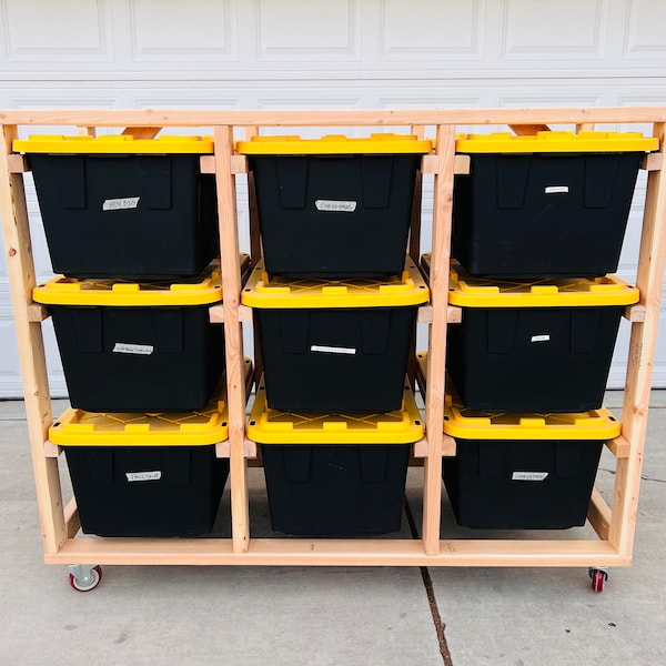Mobile Storage Bin for Garage Kit / 27 Gallon Shelf on Wheels / Trendy Bins Storage / Storage Rack for 27 Gal Totes with Caster Wheels Kit