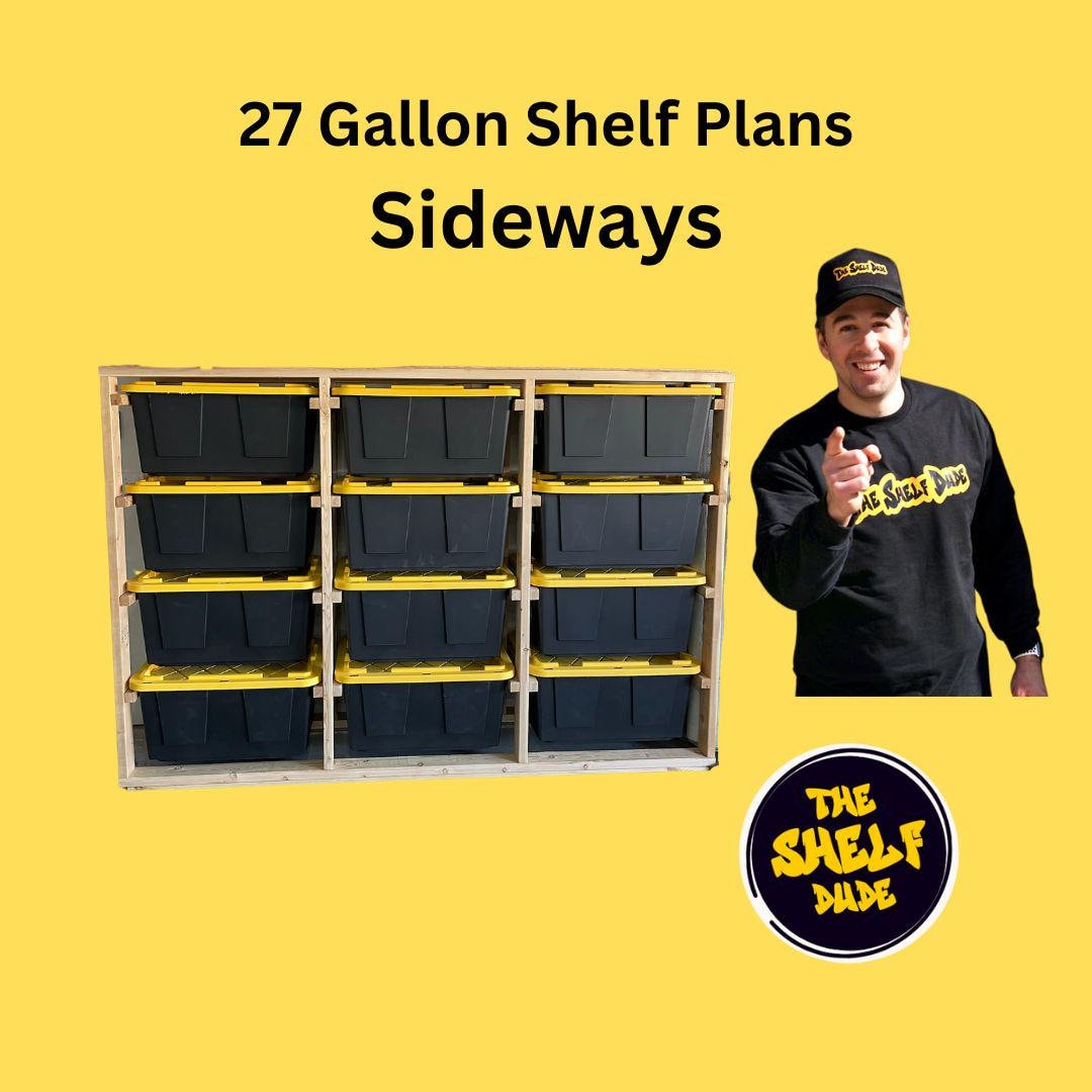 27 Gal Storage Shelf Plans-SIDEWAYS Trendy Garage Storage Bin, Tote Storage Shelves, Garage Shelf Plans, Digital PDF Plans