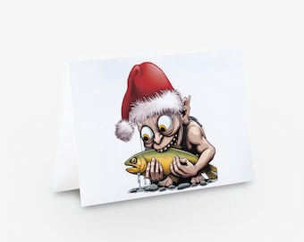Gollum Holding a Brown Trout - Christmas Card