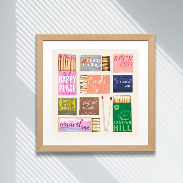 Matchbook Print: Romance Books | Bookish Print | Bookish Art | Matchbook Art | Bookshelf Decor | Home Decor | Wall Art