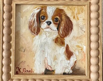 Original oil painting cocker spaniel dog portrait signed framed 4x4