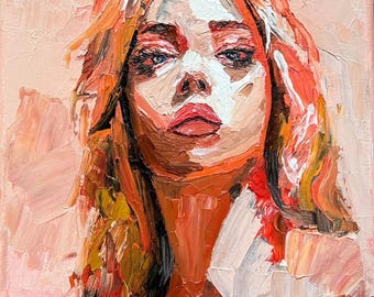 Original oil painting vibrant woman portrait on stretch canvas signed 8x10