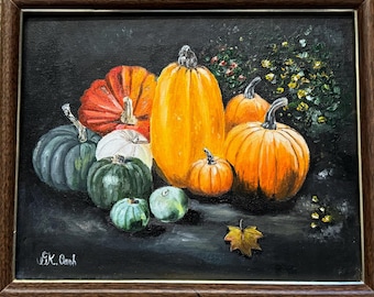Original oil painting pumpkins thanksgiving Halloween gift 8x10