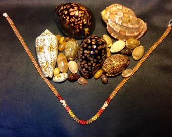 Kahelelani Shell necklace 19”, with an exquisite array of colors including rare blue and red. Momi shell, Niihau Jewelry, Hawaiian Heirloom,