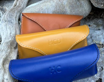 Personalized Handmade Leather Sunglasses Case. Magnetic Closure