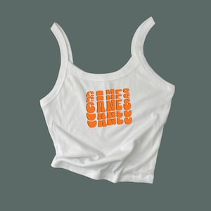 Retro Orange Canes Tailgate Tops, University of Miami Y2K Baby Tee, Trendy College Clothes, Game Day Apparel