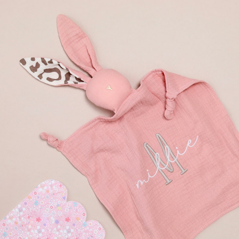 Personalised bunny, newborn baby gift, embroidered comforter, Personalised new baby gift, baby Easter gift , Baby shower gift, New baby gift zdjęcie 9