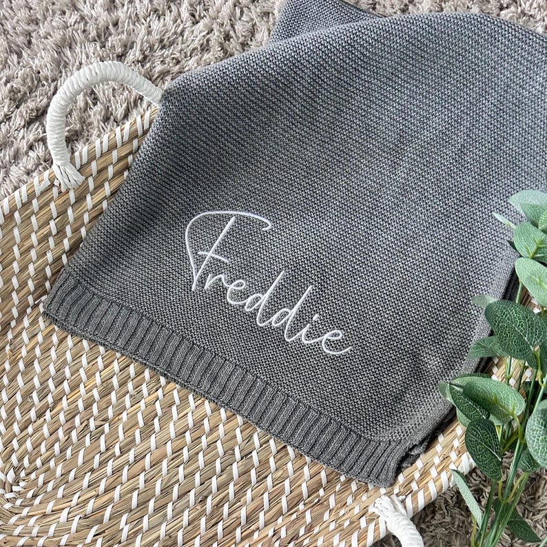 New Baby Gift, Personalised Embroidered Blanket, Personalised Knit