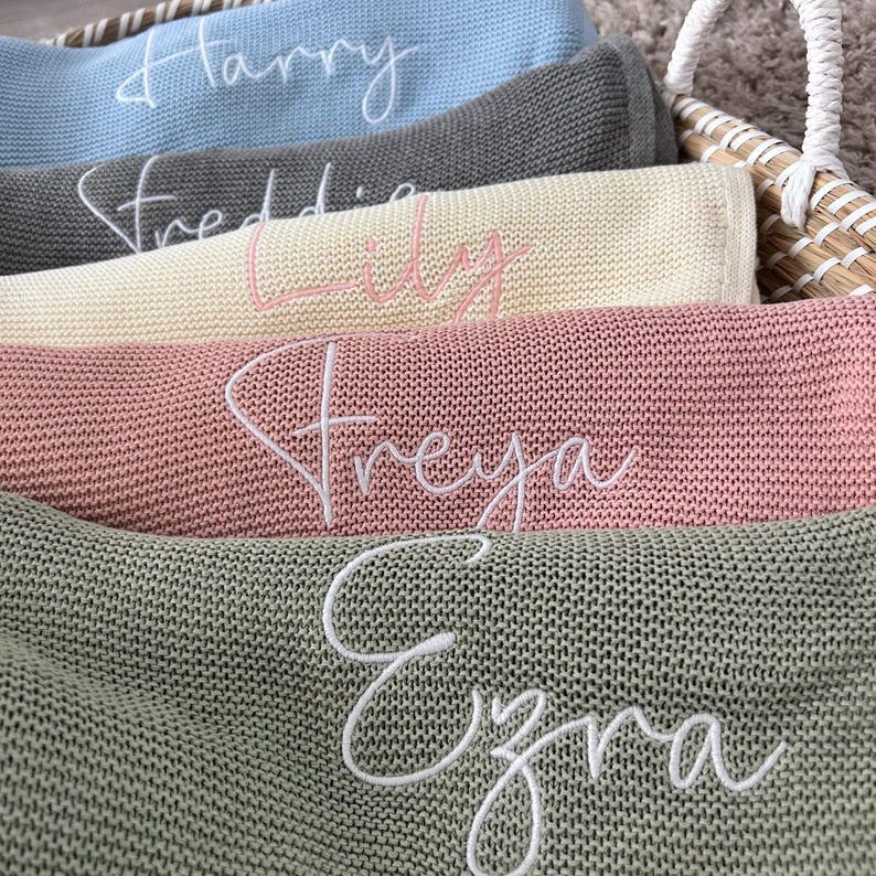 New Baby Gift, Personalised Embroidered Blanket, Personalised Knit