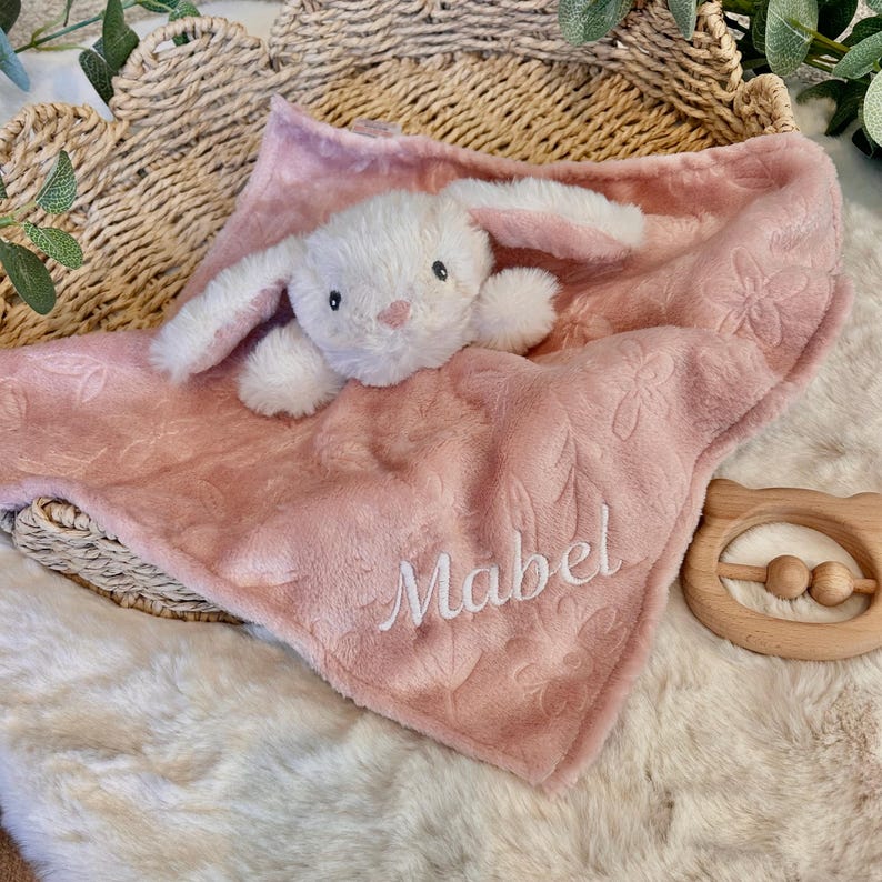 Embroidered baby comforter, Soft baby blanket, Newborn baby Gift, Security Blanket, Personalised Baby gift, Special Keepsake, baby shower. image 4