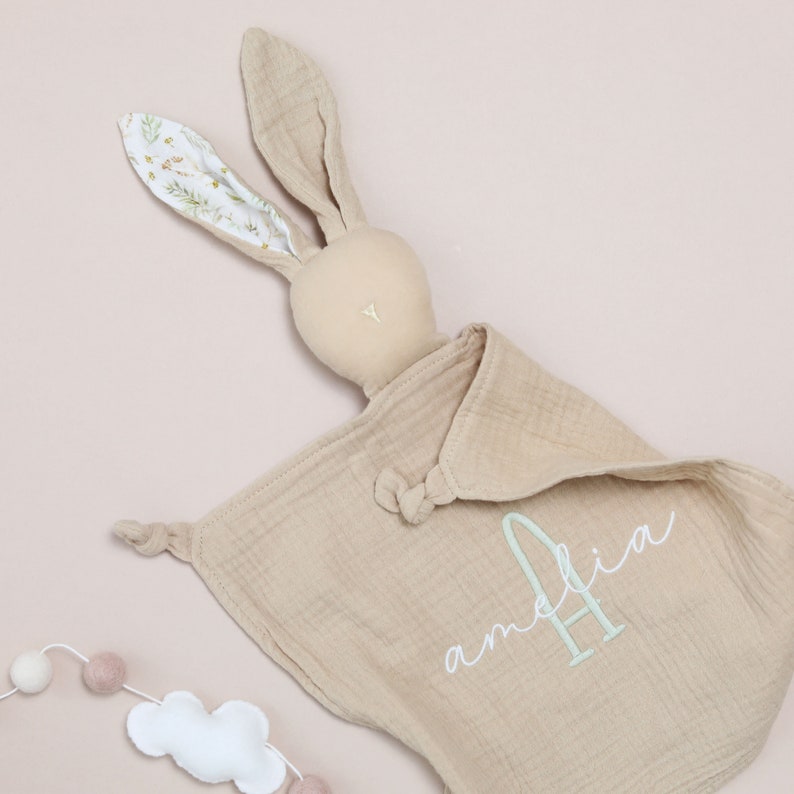 Personalised bunny, newborn baby gift, embroidered comforter, Personalised new baby gift, baby Easter gift , Baby shower gift, New baby gift zdjęcie 7