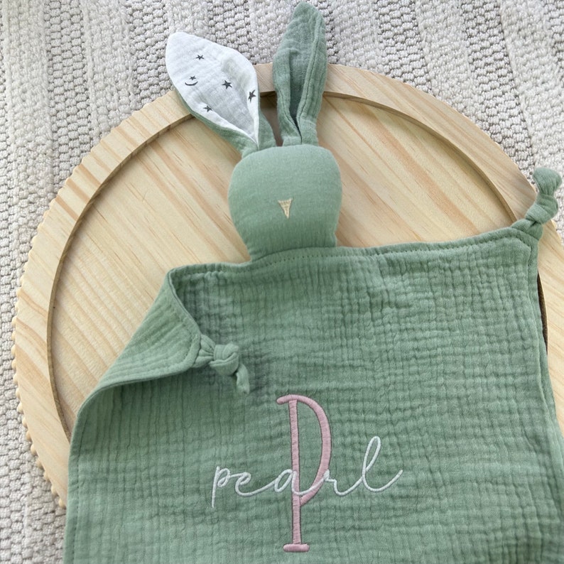 Personalised bunny, newborn baby gift, embroidered comforter, Personalised new baby gift, baby Easter gift , Baby shower gift, New baby gift zdjęcie 1