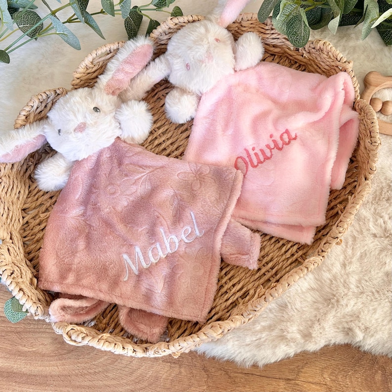 Embroidered baby comforter, Soft baby blanket, Newborn baby Gift, Security Blanket, Personalised Baby gift, Special Keepsake, baby shower. image 2