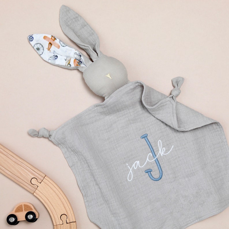 Personalised bunny, newborn baby gift, embroidered comforter, Personalised new baby gift, baby Easter gift , Baby shower gift, New baby gift zdjęcie 5